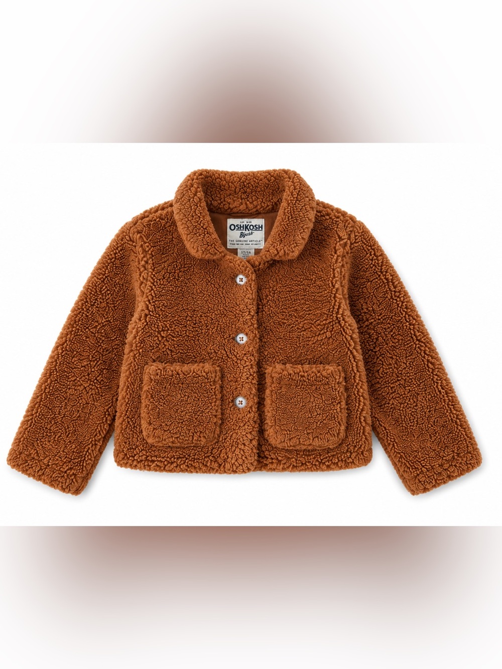 OshKosh B’gosh Teddy Sherpa Jacket Brown Cozy Fleece Coat Toddler Girls Size 5T